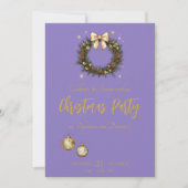 紫のエレガント上のリースとクリスマスパーティー 招待状 (正面)