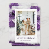 紫のエレガント写真メリークリスマスカード シーズンカード (正面/裏面)