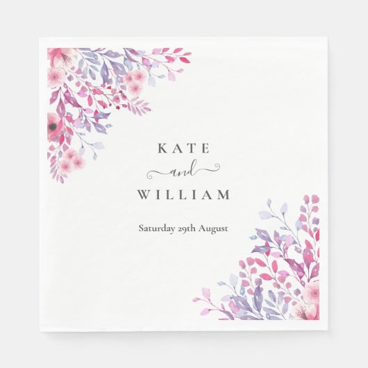 紫のエレガント国ワイルドフラワーウォータカラー スタンダードランチョンナプキン (正面)