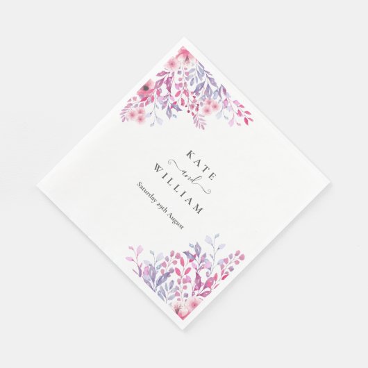 紫のエレガント国ワイルドフラワーウォータカラー スタンダードランチョンナプキン (角)