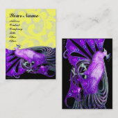 紫のエレガント孔雀の宝石/黄色のフローラ渦巻き 名刺 (正面/裏面)