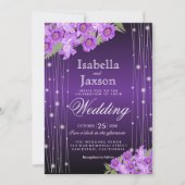 紫のエレガント文字列がフローラの光を結婚放つ 招待状 (正面)