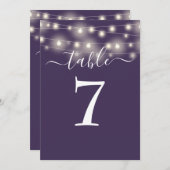 紫のエレガント文字列ライトテーブル番号 招待状 (正面/裏面)