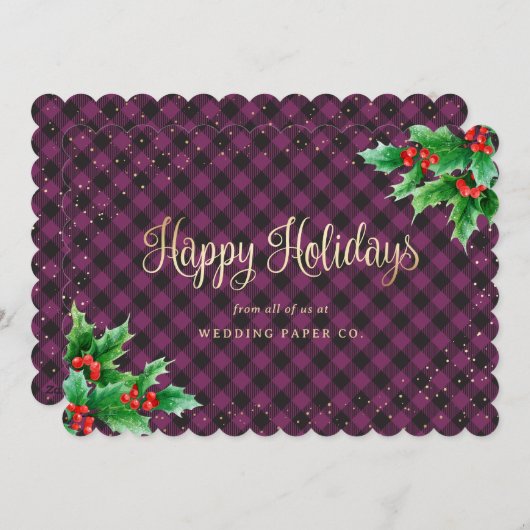 紫のエレガント格子水の色ホリービジネス シーズンカード (正面/裏面)