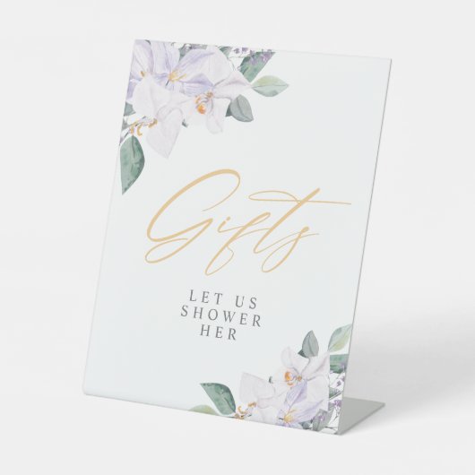 紫のエレガント水彩ブライダルシャワー 台座サイン (正面)