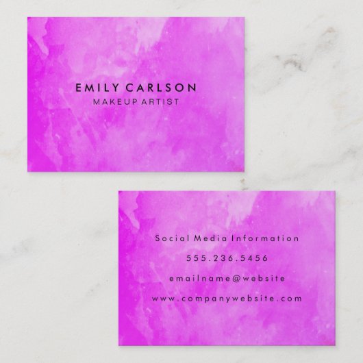 紫のエレガント水彩色ブラシ 名刺 (正面/裏面)