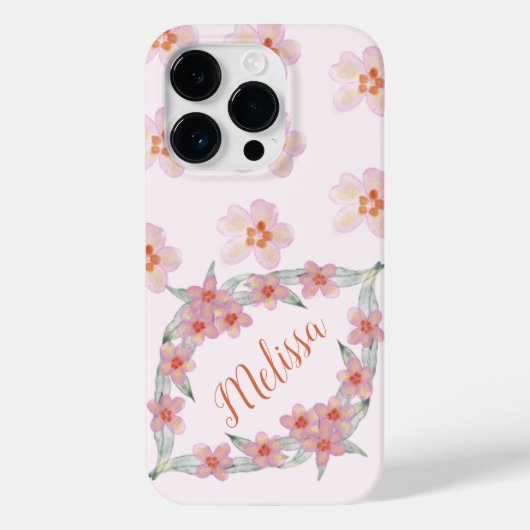 紫のエレガント水彩花のパーソナライズ名 Case-Mate iPhoneケース (裏面)