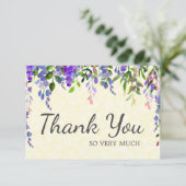 紫のエレガント水色フローラ黄色ありがとう サンキューカード (スタンド正面)