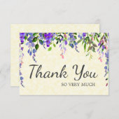 紫のエレガント水色フローラ黄色ありがとう サンキューカード (正面/裏面)