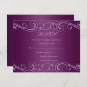 紫のエレガント渦巻き型RSVPカード 出欠カード (正面/裏面)
