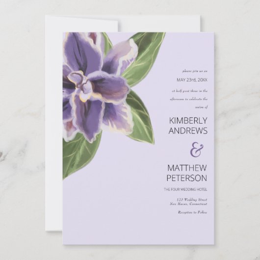 紫のエレガント緑のラベンダーの白いオ結婚キラン 招待状 (正面)
