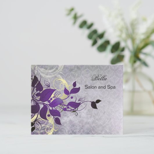 紫のエレガント花飾ったビジネスサンキューカード ポストカード (スタンド正面)