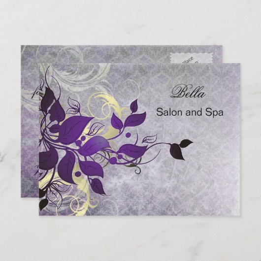 紫のエレガント花飾ったビジネスサンキューカード ポストカード (正面/裏面)