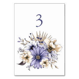 紫のエレガント薄紫花模様葉テーブル番号 テーブルナンバー