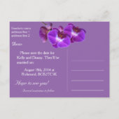 紫のエレガント蘭の花は日付を保存 案内ポストカード (裏面)