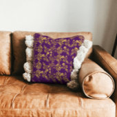 紫のエレガント金ゴールドダマスク旋回フローラ クッション