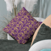 紫のエレガント金ゴールドダマスク旋回フローラ クッション