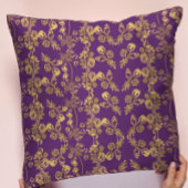 紫のエレガント金ゴールドダマスク旋回フローラ クッション