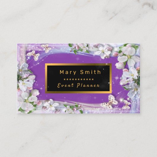 紫のエレガント金ゴールド名刺の追加 名刺 (正面)