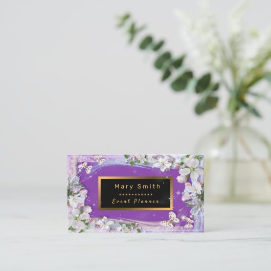 紫のエレガント金ゴールド名刺の追加 名刺 (スタンド正面)