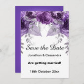 紫のエレガント金属フローラは日付を保存 (正面/裏面)