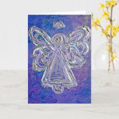 紫のエンジェルグリーティングカードまたはノートカード カード (黄色い花)