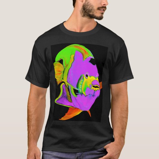 紫のエンゼルフィッシュ アブストラクト Tシャツ (正面)