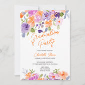 紫のオかわいらしレンジフローラの卒業式 招待状 (正面)