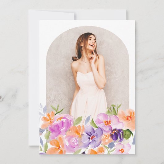 紫のオかわいらしレンジフローラの卒業式 招待状 (裏面)