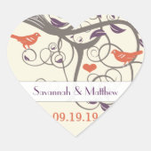 紫のオレンジと灰色の渦巻き結婚の木のシール ハートシール (正面)