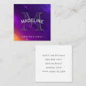 紫のオレンジ色の背景 | モノグラムセリフ スクエア名刺 (正面/裏面)