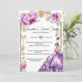 紫のオーキッドボールガウン花嫁になるブライダルシャワー 招待状 (スタンド正面)