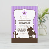 紫のカウガール 女の子の誕生日パーティー招待状 招待状 (スタンド正面)