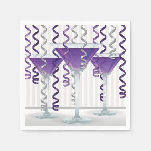 紫のカクテルとリボン スタンダードカクテルナプキン (正面)