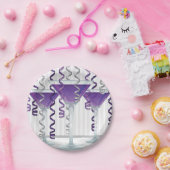 紫のカクテルとリボン ペーパープレート (パーティー)