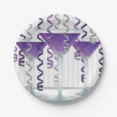 紫のカクテルとリボン ペーパープレート (正面)