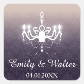 紫のカスタムウェディングに白いシャンデリア スクエアシール (正面)