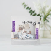 紫のカスタム写真移動案内カード サンキューカード (スタンド正面)