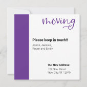 紫のカスタム写真移動案内カード サンキューカード (裏面)