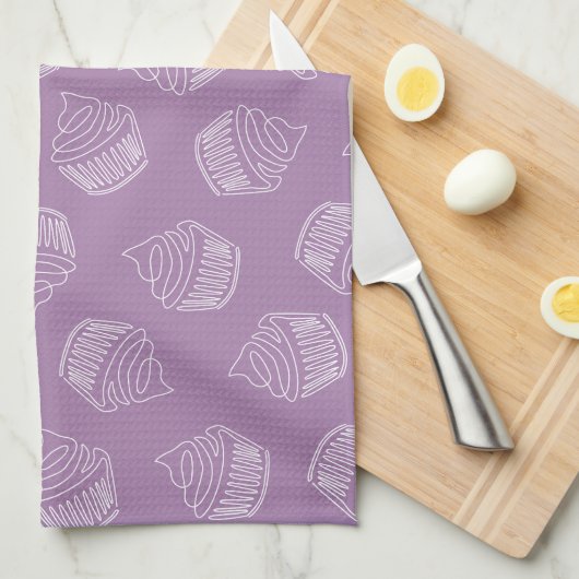 紫のカップケーキ キッチンタオル (四つ折り)