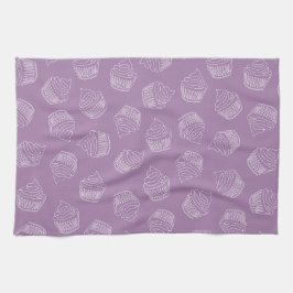 紫のカップケーキ キッチンタオル