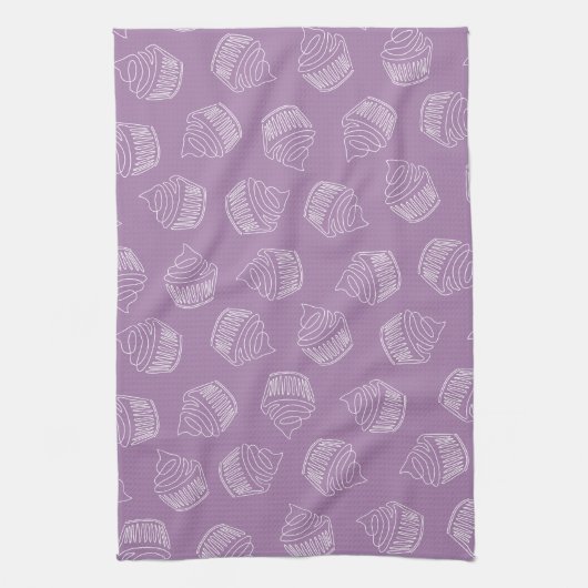 紫のカップケーキ キッチンタオル (縦)