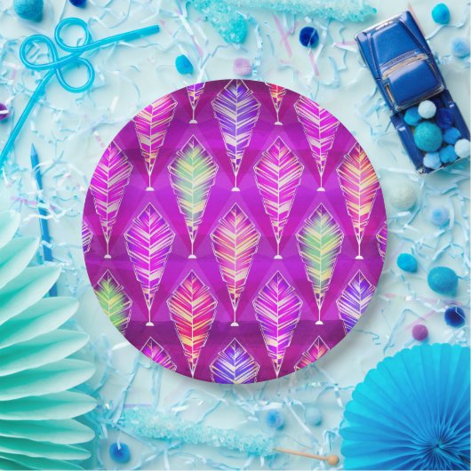 紫のカラフルピンク色の羽の抽象芸術 ペーパープレート (パーティー)