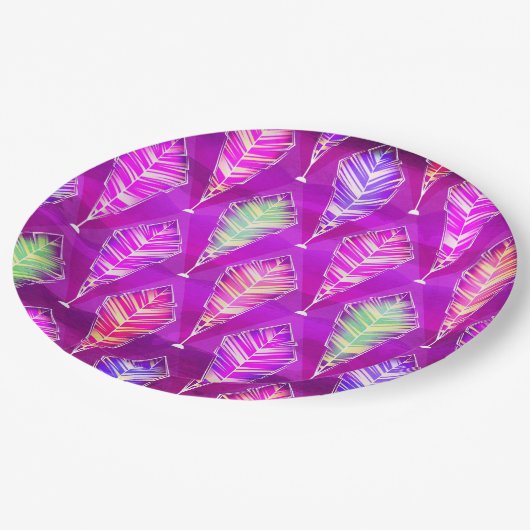 紫のカラフルピンク色の羽の抽象芸術 ペーパープレート (アングル)