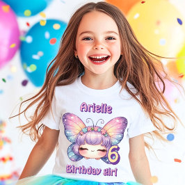 紫のカラフル妖精顔蝶の誕生日 Tシャツ