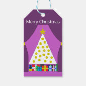 紫のカーテンを持つ白いクリスマスツリー ギフトタグ (正面)