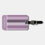 紫のガーリーシボストライプロンのパターンと名前 ラゲッジタグ (正面横)