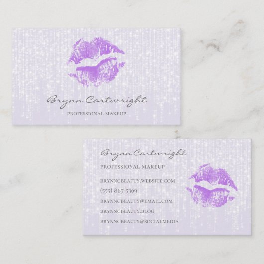 紫のキスの唇と微妙なキラキラの光の構成 名刺 (正面/裏面)