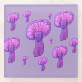 紫のキノコパーティー ガラスコースター
