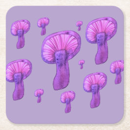 紫のキノコパーティー スクエアペーパーコースター
